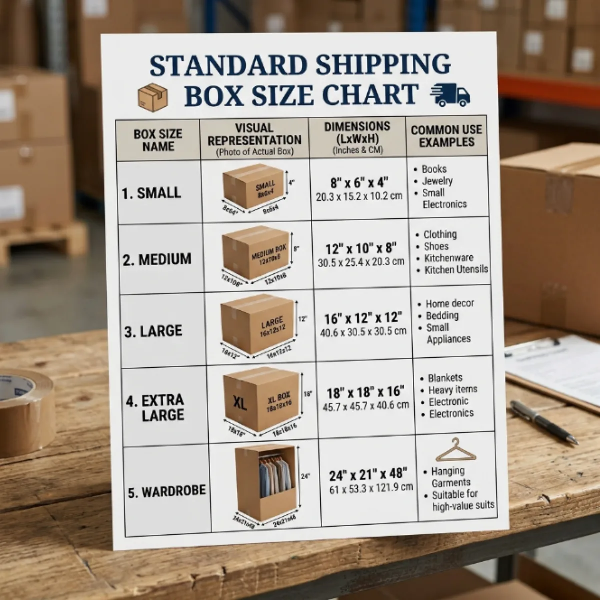 Shipping Box Size Chart (USPS, UPS, FedEx)