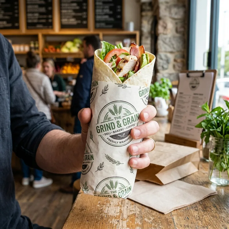 Custom sandwich wrap paper with logo — packaging option